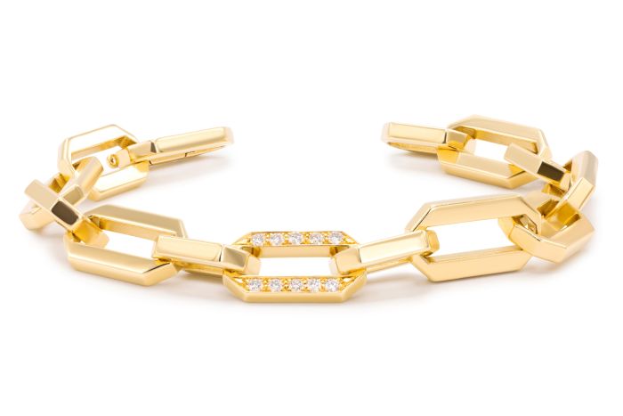 18K Yellow Gold Greystone Paperclip Bracelet set with 20 round diamonds (0.60ctw) (FG