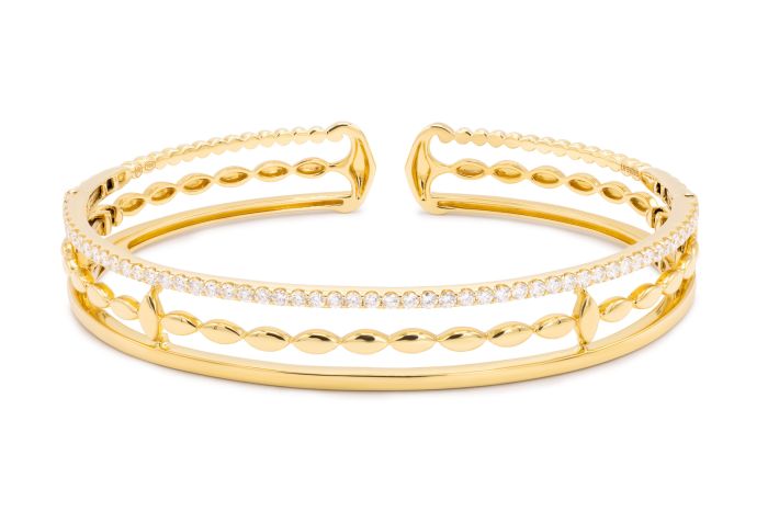 18K Yellow Gold Diamond Cuff Bracelet set with 54 round champagne diamonds (0.80ctw)