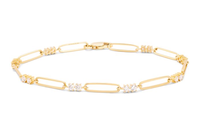 18K Yellow Gold Diamond Paperclip Bracelet set with 16 round diamonds (0.80ctw)