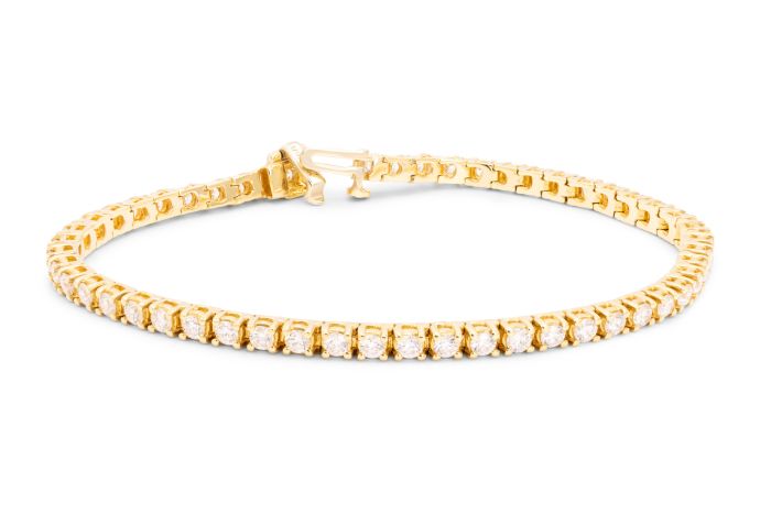 18K Yellow Gold Diamond Tennis Bracelet set with 52 round diamonds (3.36ctw)  (GH/SI)