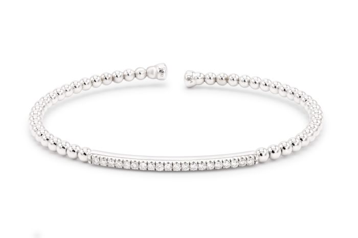 18K White Gold Diamond Stretch Cuff Bracelet set with 20 round diamonds (0.30ctw) (G