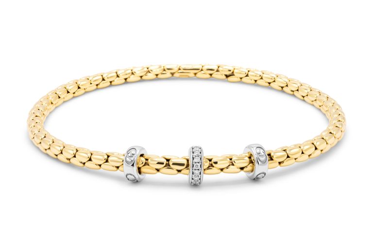 18K Yellow and White Gold Diamond Stretch Bracelet with round diamonds (0.10ctw) (G/VS) 7.1" (18cm) length