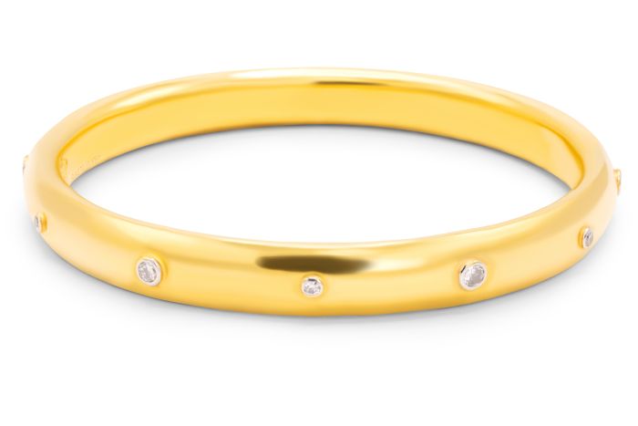 24K Yellow Gold Diamond Bangle Bracelet set with 12 round full cut diamonds (0.72ctw)