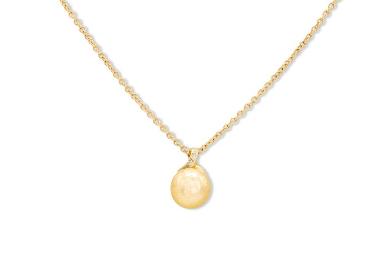 18K Yellow Gold Diamond Boule Necklace with 3 round diamonds (0.03Ctw) (G