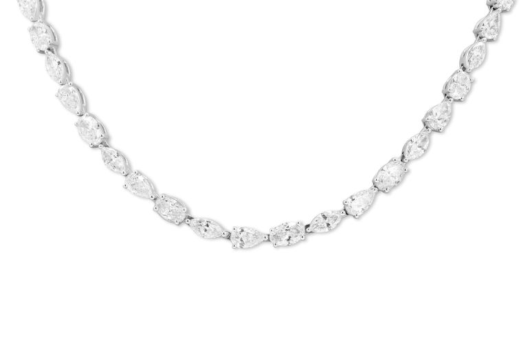 18K White Gold Diamond Necklace set with 20 marquise shaped diamonds