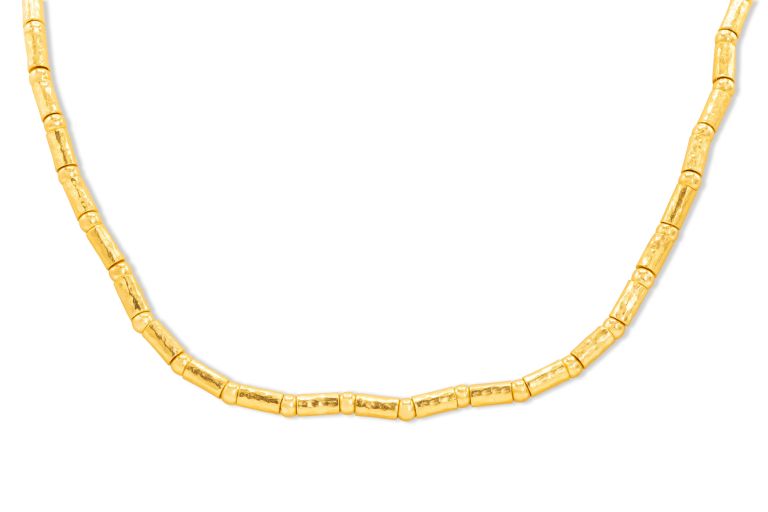 24K Yellow Gold Classic Gale Single Strand Necklace with 4mm Gold Balls (approximately 6.5x3mm) and gold tubes (approximately 7mm) single diamond on lobster clasp