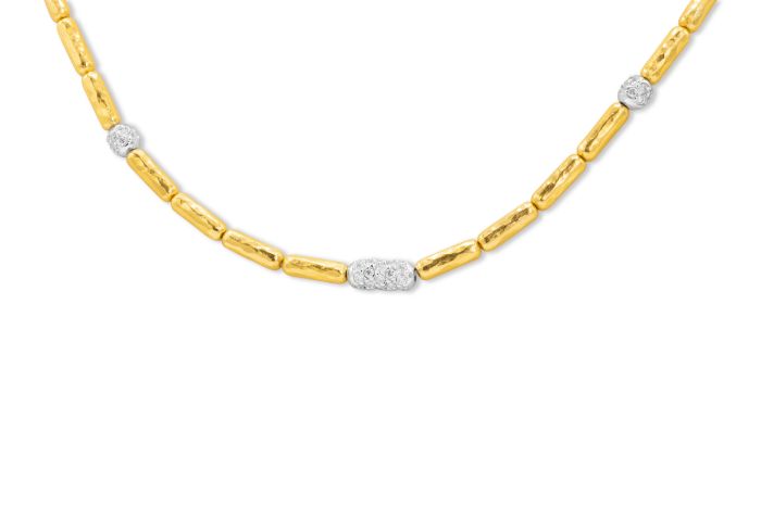 24K Yellow Gold Diamond Strand Necklace set with 63 round diamonds (0.51ctw) (SI1)