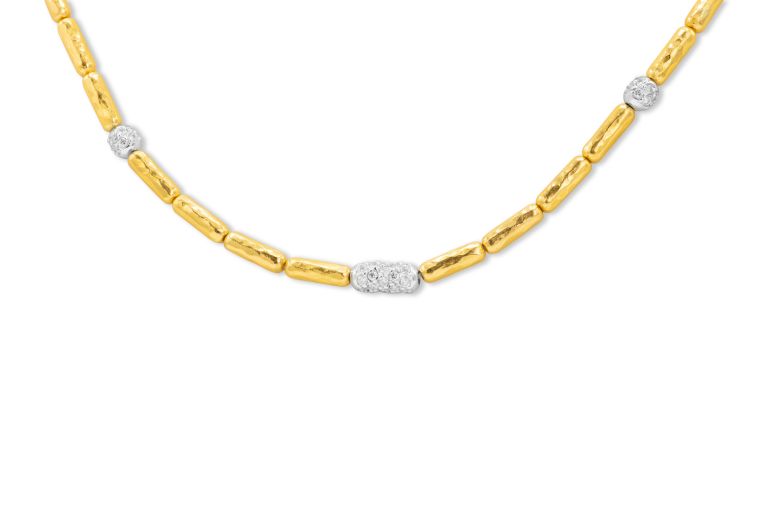 24K Yellow Gold Diamond Strand Necklace set with 63 round diamonds (0.51ctw) (SI1)