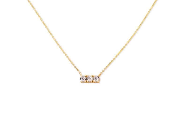 14K Yellow Gold Ava Bea Diamond Bar Necklace set with 3 round diamonds (0.07ctw)