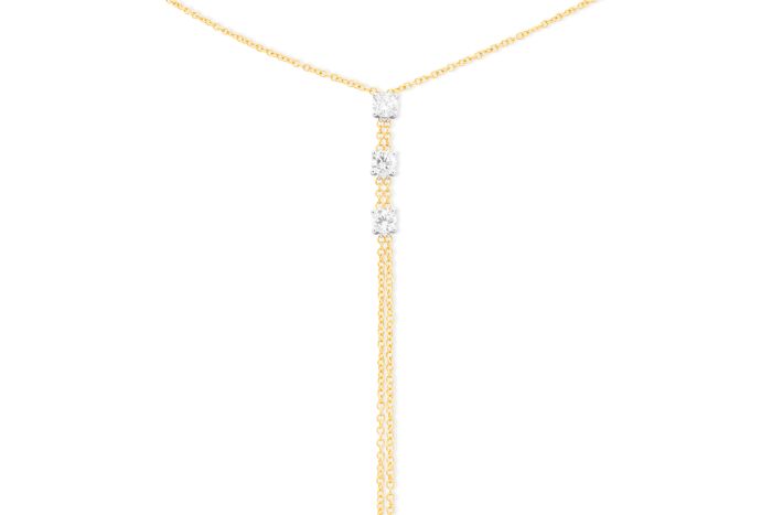 18K Yellow Gold Diamond Necklace set with 3 round diamonds (0.75ctw)