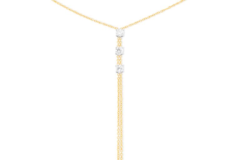 18K Yellow Gold Diamond Necklace set with 3 round diamonds (0.75ctw)