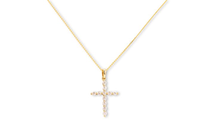 14K Yellow Gold Diamond Cross Pendant Necklace set with 11 round cut diamonds (0.33ctw) (chain sold seperately GN9920068 $200)