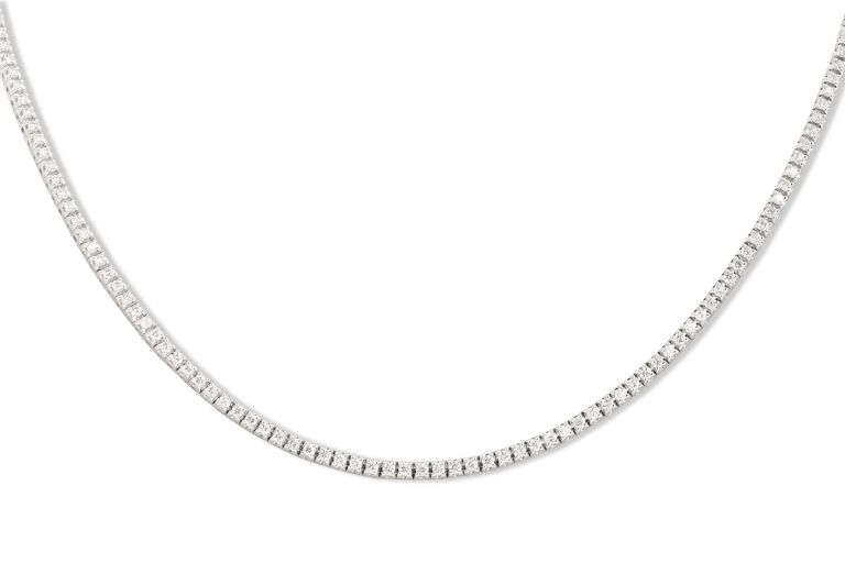 18K White Gold Diamond Riviera Necklace set with 368 round diamonds (5.80ctw) (GH