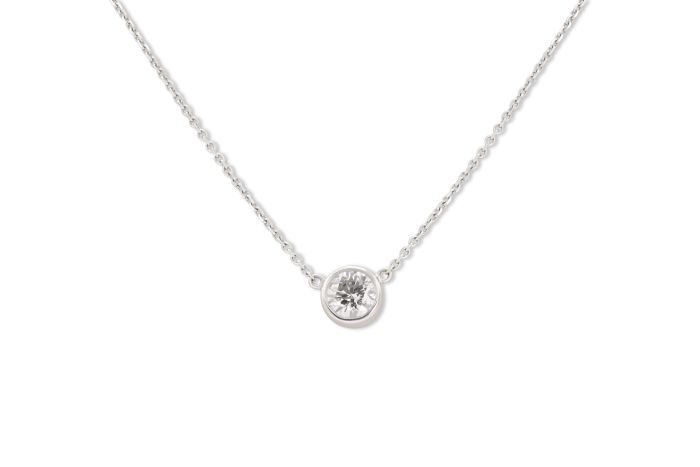 18K White Gold Diamond Bezel Solitaire Necklace with 1 round diamond (0.70ctw) (GH