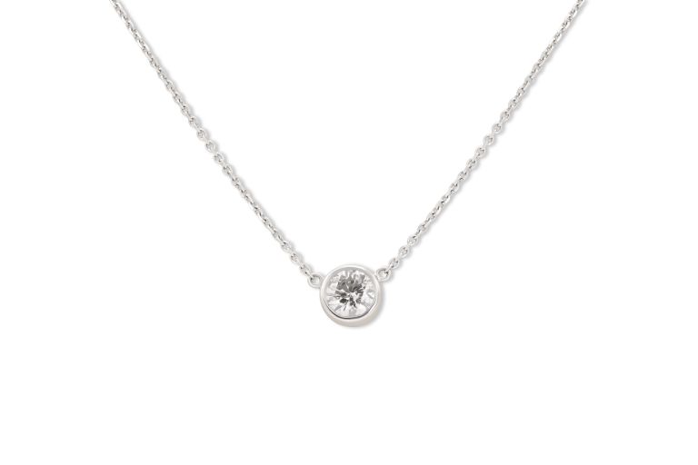 18K White Gold Diamond Bezel Solitaire Necklace with 1 round diamond (0.70ctw) (GH