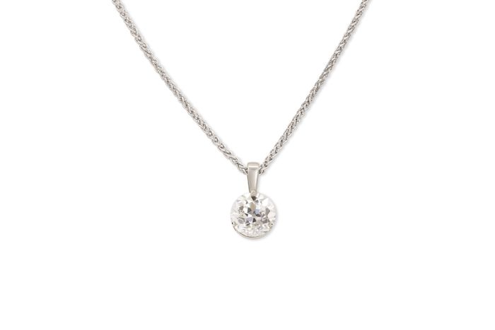 18K White Gold Diamond Solitaire Pendant Necklace set with 1 old mine cut diamond (1.52ct)