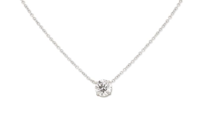 18K White Gold Diamond Solitaire Pendant set with 1 round diamond (1.01ct)