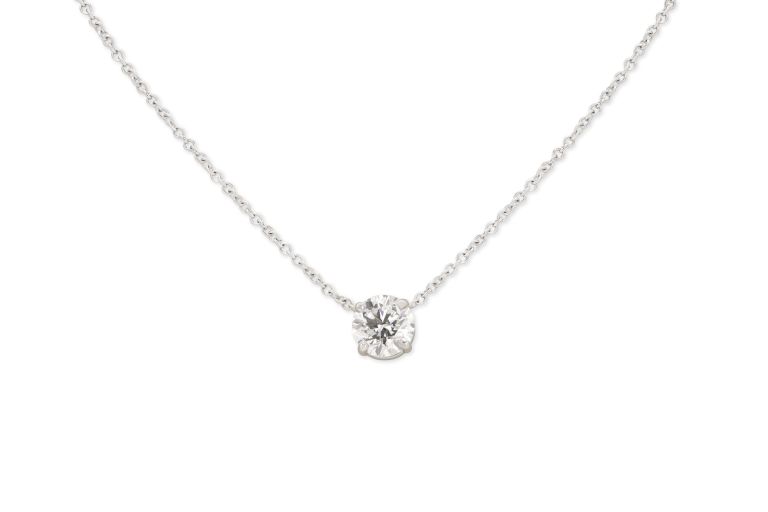 18K White Gold Diamond Solitaire Pendant set with 1 round diamond (1.01ct)