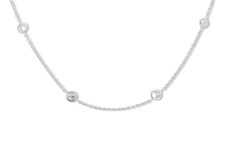 Platinum 1.4mm Cable Chain Necklace set with 12 round bezel set diamonds (2.85ctw) (F-G