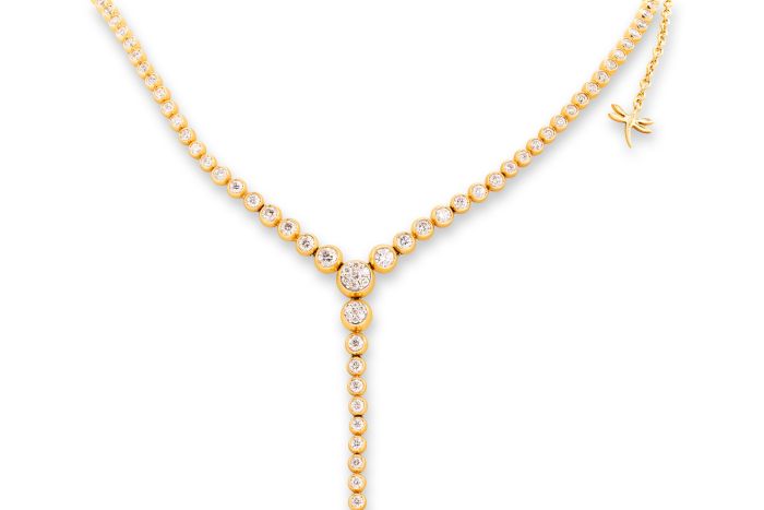 18K Rose Gold Diamond Necklace set with approximately 111 round diamonds (4.08ctw