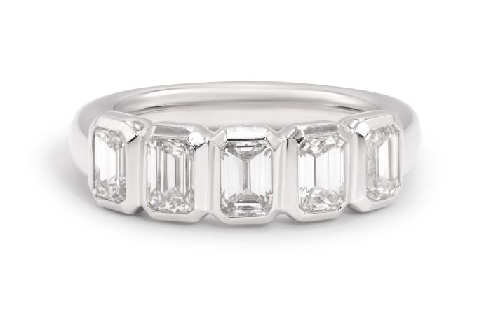 Platinum 5 Stone Emerald Cut Diamond Band with 5 emerald cut diamonds (1.51ctw)