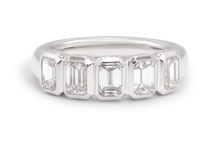 Platinum 5 Stone Emerald Cut Diamond Band with 5 emerald cut diamonds (1.51ctw)