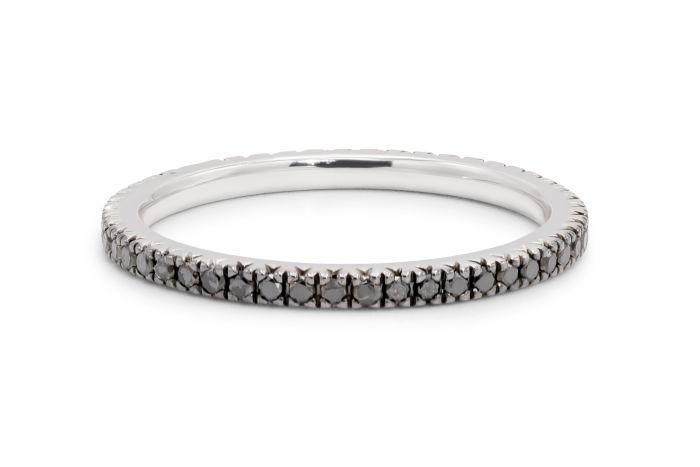 18K White Gold Black Diamond Eternity Stackable Band set with 50 black round diamonds (0.30ctw)