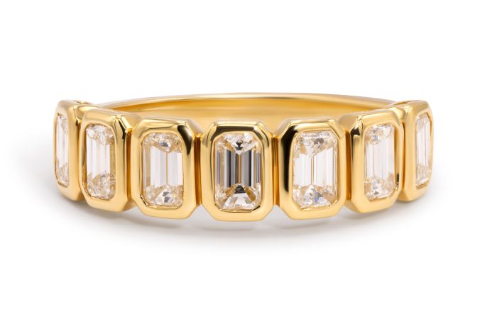 18K Yellow Gold Diamond Part Way Band set with 7 emerald cut diamonds (1.19ctw) (H