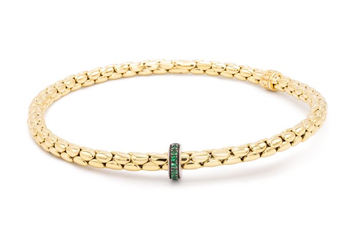 18K Yellow amd White Gold Emerald Bracelet set with 17 round emeralds (0.09ctw) 7.1" length