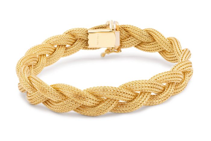 14K Yellow Gold Mesh Braided Bracelet  length 7.25"