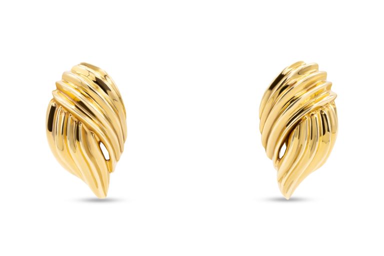 14K Yellow Gold Earrings with a ribbed design