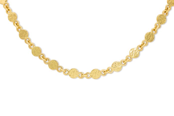 18K Yellow Gold Hammered High Polish Disc Necklace  17" length