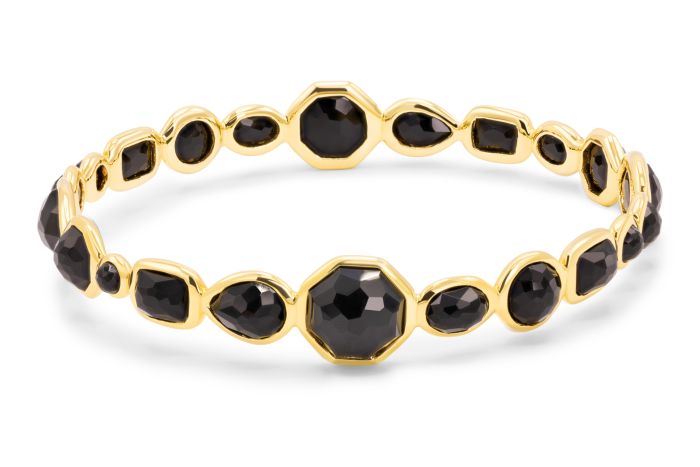 18K Yellow Gold Black Onyx Bracelet inside diameter approximately 62mm