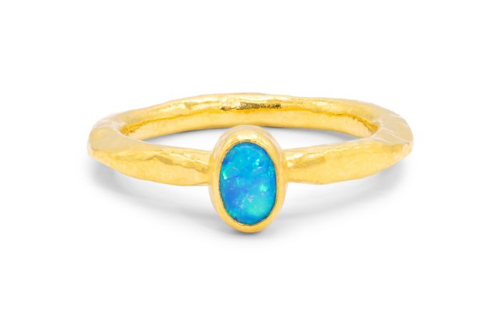 24K Yellow Gold Hammered Opal Ring (0.37ct)