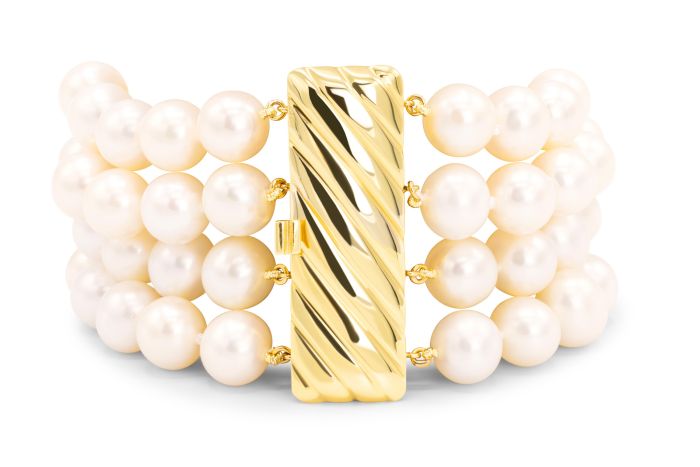 18K Yellow Gold Pearl Bracelet cultured freshwater pearls (9-10mm each)