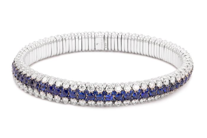 18K White Gold Sapphire and Diamond Bracelet set with round sapphires (6.15ctw) and round diamond (6.50ctw)