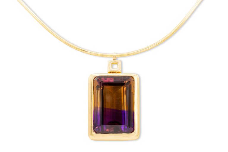 14K Yellow Gold Emerald Cut Ametrine Pendant (80ct) (34x24x16mm)