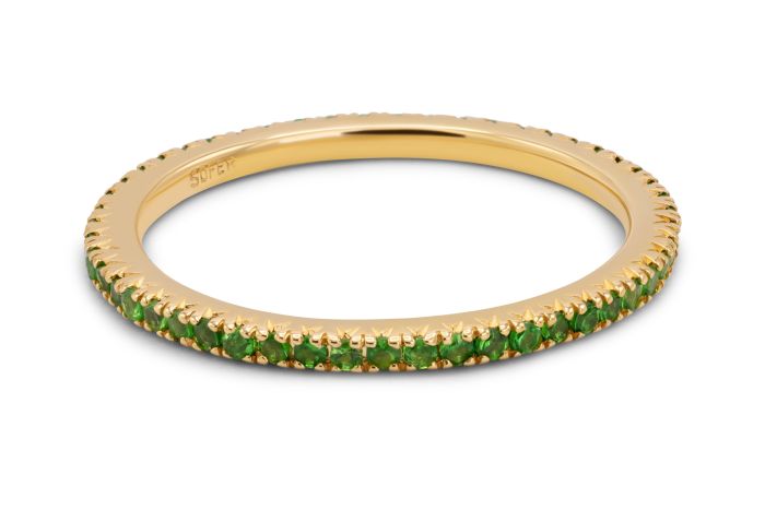 18K Yellow Gold Tsavorite Stackable Eternity Ring pave set with 54 round tsavorites (0.38ctw)