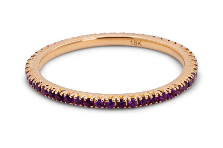 18K Rose Gold Amethyst Stackable Eternity Ring pave set with 50 round amethysts (0.26ctw)